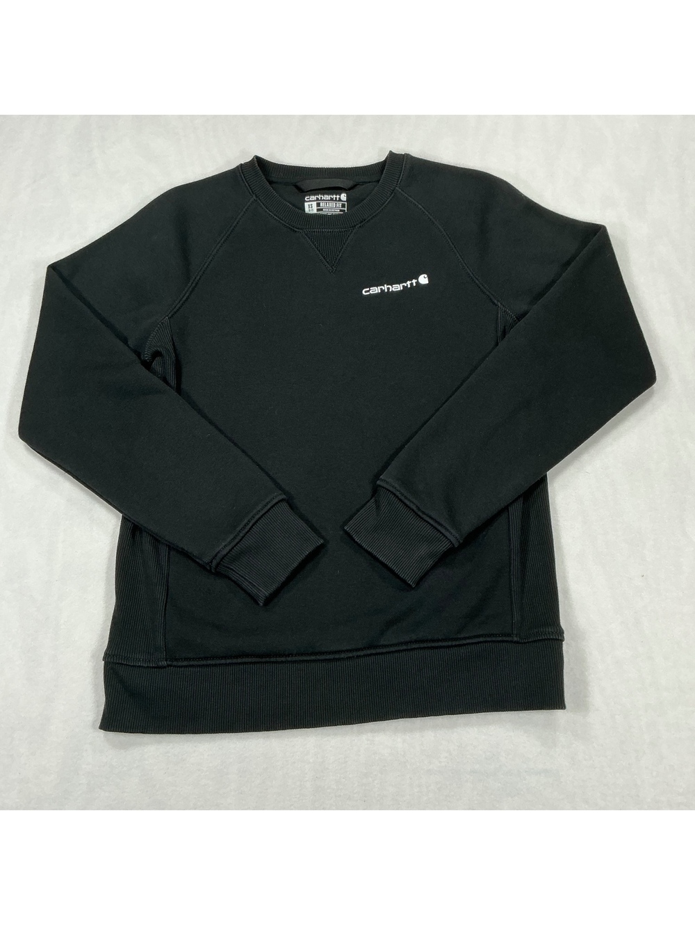 Carhartt Women’s Black Relaxed Fit Logo Crewneck Sweatshirt XS Soft Pullover‎